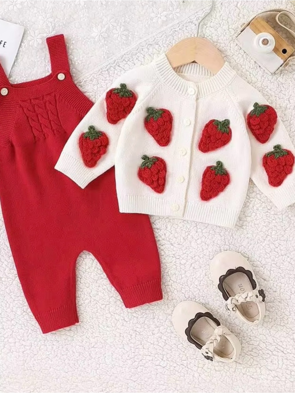 Baby red knit romper with strawberry sweater (6-9 months)